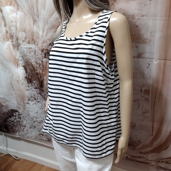 Time and Tru Women's Large (12-14) White & Black Striped Tank Top - Picture 4 of 9